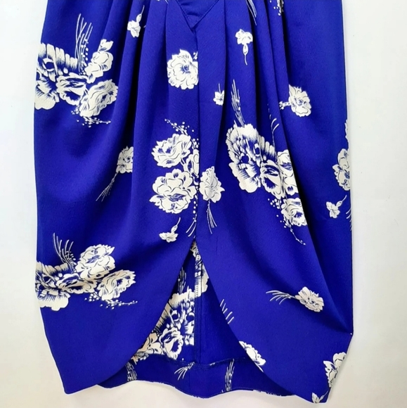 Vintage April Rain Blue Hawaiian Floral Drape Dress Knee Length Size 3 Pin-Up - Picture 6 of 12